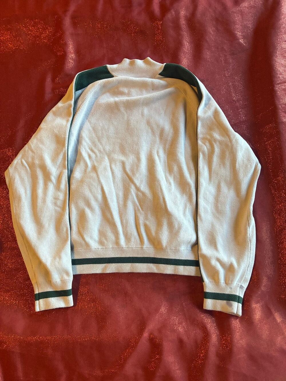 The Upside Jacket Womens M Zip Up Knit Track Sweater Green Stripe Long Sleeve
